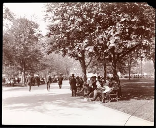 Uomini sulle panchine del parco a Union Square, New York, c.1903